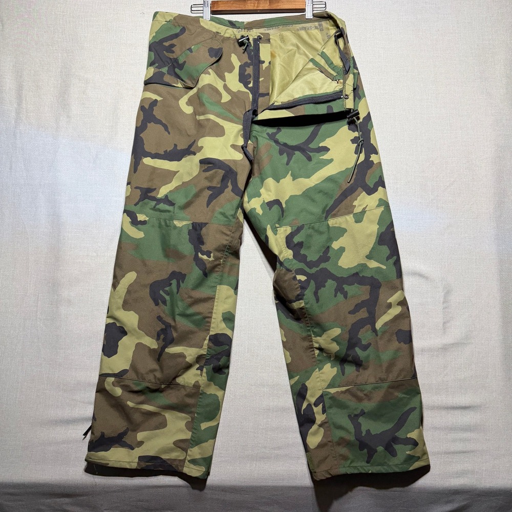 Military Style Vintage Pants Men 36x30 Green Woodland Camo Gore ECWCS Tactical